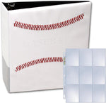 White Stitched Baseball Card Collectors Album with 25 Premium Ultra Pro 9 Pocket Pages Included (3" D-Ring Binder w/25 Pages) - MEFELE Cln
