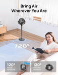 Dreo Fan for Bedroom, 120° Oscillating Standing Fan, Quiet Floor Fan with DC Motor, 82ft Pedestal Fan for Whole Room, 8 Speeds, 3 modes, 20dB, 120° Manual Vertical, 35-40" Adjustable Height, 8H Timer
