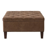 Svitlife Living Room Upholstered Ottoman with Nailhead Trim Seat Footstool Leather Bed End Table Box Round Coffee Polyester