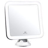 Fancii 10X Magnifying Lighted Makeup Mirror - Daylight LED Travel Vanity Mirror - Compact, Cordless, Locking Suction, 6.5" Wide, 360 Rotation, Portable Illuminated Bathroom Mirror (Square)