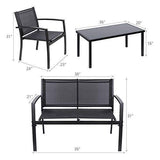 Flamaker 4 Pieces Patio Furniture Outdoor furniture Outdoor Patio Furniture Set Textilene Bistro Set Modern Conversation Set Black Bistro Set with Loveseat Tea Table for Home, Lawn and Balcony (Black)