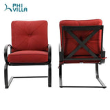 PHI VILLA Outdoor Springs Motion Chairs and Round Table Bistro Furniture Set with Red Cushioned Seats