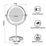 Benbilry Lighted Makeup Mirror - LED Double Sided 1x/10x Magnification Cosmetic Mirror,7 Inch Battery-Powered 360 Degree Rotation Vanity Mirror with On/Off Push-Button