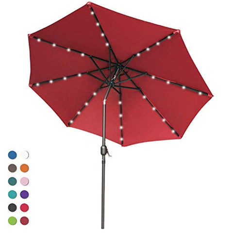 ABCCANOPY Solar Umbrellas Patio Umbrella 9 FT LED Umbrellas 32LED Lights with Tilt and Crank Outdoor Umbrella Table Umbrellas for Garden, Deck, Backyard, Pool and Beach,12+Colors, (Burgundy)