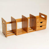 Natural Bamboo Desk Organizer with Extendable Storage and Two Drawers for Office and Home, Expandable Desk Tidy Bamboo Bookshelf