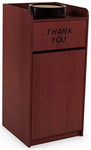 Displays2Go 36 Gallon Commercial Waste Bin, Top Tray Holder, Swinging Door, Graphic, Melamine - Special Mahogany (LCKDPZTRSM)
