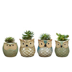 YLINGSU Cerami Succulent Cactus Plant Flower Conta 6 in Set 2.5 inch Owl Pot Ceramic Flowing Glaze Base Serial, Blue (Plants not included)