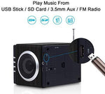 August MB300 Mini Wooden MP3 Stereo System and FM Clock Radio, with Card Reader, USB Port & AUX Jack (3.5mm Audio In), 2 x 3W Powerful Hi-Fi Speakers and Built-in Rechargeable Battery