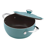 Rachael Ray Cucina Hard Porcelain Enamel Nonstick Covered Round Casserole, 4.5-Quart, Agave Blue