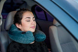 AirComfy Inflatable Neck Travel Pillow - Luxuriously Soft Washable Cover and Compact Packsack with Travel Clip - for Lightweight Support in Airplane, Car, Train, Bus and Home - Gray