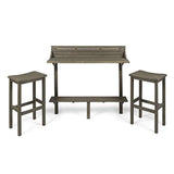 Great Deal Furniture Cassie Outdoor 3 Piece Grey Finish Acacia Wood Balcony Bar Set