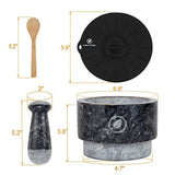 Marble Mortar and Pestle Set - [5.5 Inch, 17 Oz] Unique Double Sided - Pestle and Mortar Bowl Solid Stone Grinder - Guacamole Mortar and Pestle Large - INCLUDED: Silicone Lid/Mat and Spoon