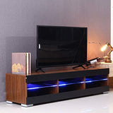 KingSo TV Stand for 55 Inch TV, TV Stands with Led Lights Entertainment Center, High Gloss TV Table TV Cabinet Modern TV Console Living Room Furniture - Wood Brown