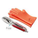 BBQ Gloves Silicone Heat Resistant BBQ Grill Gloves Great for Barbeque, Oven, Cooking, Frying, Baking, Smoking, Potholder, FDA Approved and BPA Free (Tong included)