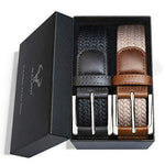 Belt for Men,Woven Stretch Braided Belt 2 Unit Gift-boxed Golf Casual Belts,Width 1 3/8"