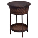 Giantex Outdoor Cooler Ice Bucket Patio Wicker Storage Poolside Deck Beverage Cooler Table with Lid Brown