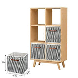MaidMAX Foldable Storage Cubes, Set of 6 Decorative Fabric Storage Bins Containers Organizers Drawers with Wood Handles for Shelves Clothes Closet Kids Bedroom, Gray Polka Dot