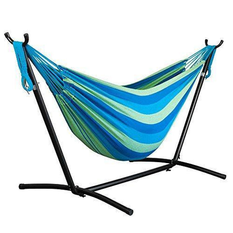 Driftsun Double Hammock with Steel Stand - Space Saving Two Person Lawn and Patio Portable Hammock with Travel Case (Forest)