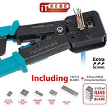 ITBEBE RJ45 Crimping Tool Made of Hardened Steel with Wire Cutter Stripping Blades and Textured Grips (RJ45 CRIMPER TURQUOISE-B)