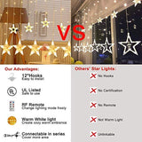 Star Curtain Lights, 8.2ft x 3.2ft 138 LED Remote Window Curtain Lights Plug In Curtain String Lights with 12 Stars 8 Flashing Modes Decoration for Wedding, bedroom,Birthday (Warm White) by MaLivent