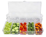 Ice Chilled 5 Compartment Condiment Server Caddy - Serving Tray Container with 5 Removable Dishes with over 2 Cup Capacity Each and Hinged Lid | 3 Serving Spoons + 3 Tongs Included