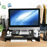 SONGMICS Monitor Stand Riser with Storage Organizer Office Computer Desk Laptop Cellphone TV Printer Stand Desktop Container Bamboo Wood Natural ULLD201