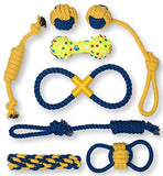 Premium Indoor and Outdoor Dog Toys Set by Terrier Chewz. Suitable Rope and Rubber Chew Toys for Small Breed Dogs and Puppys. Durable and Washable. Pack of 8