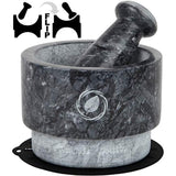 Marble Mortar and Pestle Set - [5.5 Inch, 17 Oz] Unique Double Sided - Pestle and Mortar Bowl Solid Stone Grinder - Guacamole Mortar and Pestle Large - INCLUDED: Silicone Lid/Mat and Spoon