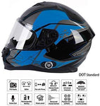 Bluetooth Motorcycle Helmet, FreedConn Full Face Built-in Bluetooth Intercom Waterproof Motorbike Helmet BM22 Bluetooth Evolution Modular Helmets with Dual Visors, 6 Riders Pairing, FM Radio (L, Blue)