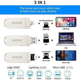 USB Flash Drives for iPhone 128GB [3-in-1] OTG Jump Drive, AHNR Thumb Drives External Micro USB Memory Storage Pen Drive, USB 3.0 Flash Memory Stick for iPhone, iPad, iOS, Android, PC(Silver)