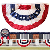 G128 USA Pleated Fan Flag 1.5x3 Feet American USA Bunting Decoration Flags EMBROIDERED Patriotic Stars & Sewn Stripes Canvas Header and Brass Grommets