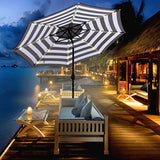 Blissun 9 ft Solar Umbrella 32 LED Lighted Patio Umbrella Table Market Umbrella with Tilt and Crank Outdoor Umbrella for Garden, Deck, Backyard, Pool and Beach (Black and White)