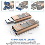 USB Flash Drive 256GB for iPhone Photo Stick backup iPhone Memory Stick External Storage Thumb Drive for iPhone 11 Pro X XR XS MAX 6 7 8 Plus iPad Pro PC Android Password Touch ID Protected Flash Gold