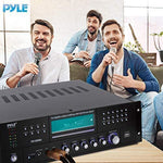 4-Channel Wireless Bluetooth Power Amplifier - 1000W Stereo Speaker Home Audio Receiver w/FM Radio, USB, Headphone, 2 Microphone w/Echo, Front Loading CD DVD Player, LED, Rack Mount - Pyle PD1000BA