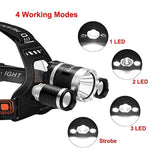 Headlamp,HQZH Super Bright LED Work Headlight,4 switch modes 18650 Rechargeable Waterproof Flashlight with Zoomable Work Light,Best Head Lights for Camping Running Hiking