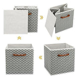 MaidMAX Foldable Storage Cubes, Set of 6 Decorative Fabric Storage Bins Containers Organizers Drawers with Wood Handles for Shelves Clothes Closet Kids Bedroom, Gray Polka Dot