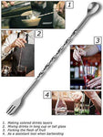 CMflower Stainless Steel Cocktail Mixing Spoon Garnish Fork 9 Inch Drink Muddler Fruit Masher Barware Tool Set for Mojito and Mint Julep in Bar Home Party