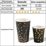 Duocute White and Gold Party Supplies 150Pcs Golden Dot Disposable Party Dinnerware Includes Paper Plates, Napkins, Knives, Forks, 12oz Cups, Banner, for Bridal Shower, Engagement, Wedding, Serves 25