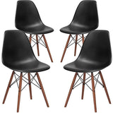 Poly and Bark Vortex Side Chair Walnut Legs, Black, Set of 4