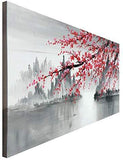 Traditional Chinese Painting Hand Painted Plum Blossom Canvas Wall Art Modern Black and White Landscape Oil Painting for Living Room Bedroom Office Decoration (48x24 inch)