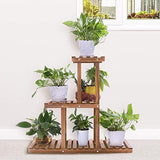 Ufine Wood Plant Stand Indoor Outdoor 3 Tier Vertical Carbonized Multiple Planter Holder Flower Ladder Stair Shelf Garden Balcony Patio Corner Pot Display Storage Rack