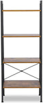 KingSo Industrial Ladder Shelf 4-Tier Shelves Vintage Rustic Storage Rack Shelves, Wood Look Accent Furniture, Metal Frame for Living Room Study Lounge Bedroom Office