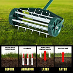 Rolling Lawn Aerator 18-inch Garden Yard Rotary Push Tine Heavy Duty Spike Soil Aeration, 50-in Handle (Silver)