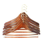 Quality Hangers Wooden Hangers Beautiful Sturdy Suit Coat Hangers with Locking Bar Gold Hooks (5 PACK)