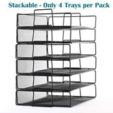 4 Tier Stackable Paper Tray - Metal Mesh Office File Organizer for Desk Printer Letter Teacher Paper Black Color by DeElf