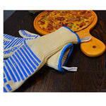 BBQ Oven Gloves Long Blue 1 Pair ,Heat Resistant Gloves with Food Grade Silicone Grips for Cooking,Baking,Potholder, EN407 Certified ,WXYZ