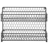 Country Style Black Dual Tier Wire Kitchen Counter-top or Wall Mount Spice Rack Jars Storage Organizer