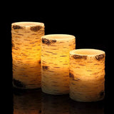 Flickering Flameless Candles with Birch Bark Effect LED Candles 4" 5" 6" Set of 3 Battery Candles Real Wax Pillar with 10-key Remote Control - 2/4/6/8 Hours Timer