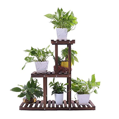 Ufine Wood Plant Stand Outdoor Indoor 3 Tier Vertical Carbonized Multiple Planter Holder Flower Ladder Stair Shelf Garden Balcony Patio Corner Pot Display Storage Rack (Space SavingLight Weight)