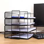 4 Tier Stackable Paper Tray - Metal Mesh Office File Organizer for Desk Printer Letter Teacher Paper Black Color by DeElf